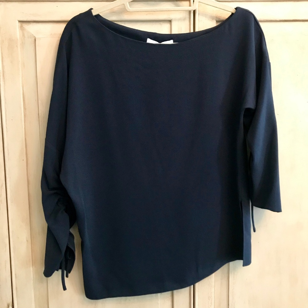 NWT TIBI ONE SHOULDER NAVY CREPE TOP - Picture 6 of 6